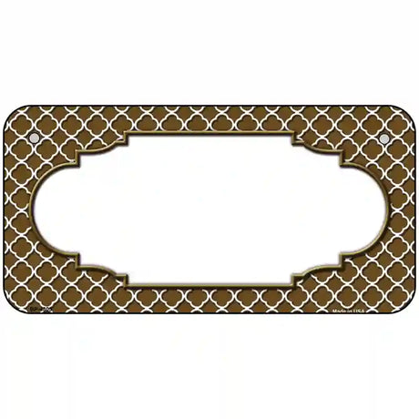 Brown White Quatrefoil Center Scallop Metal Novelty License Plate 6" x 3" (BP)