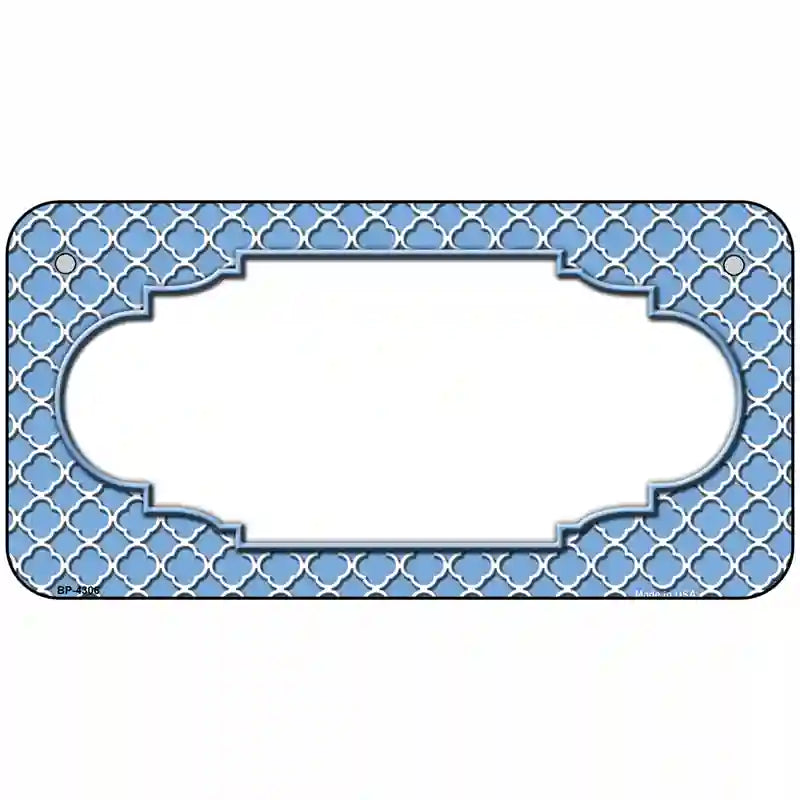 Light Blue White Quatrefoil Center Scallop Metal Novelty License Plate 6" x 3" (BP)