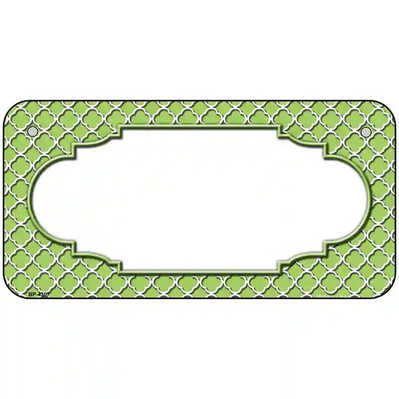 Lime Green White Quatrefoil Center Scallop Metal Novelty License Plate 6" x 3" (BP)