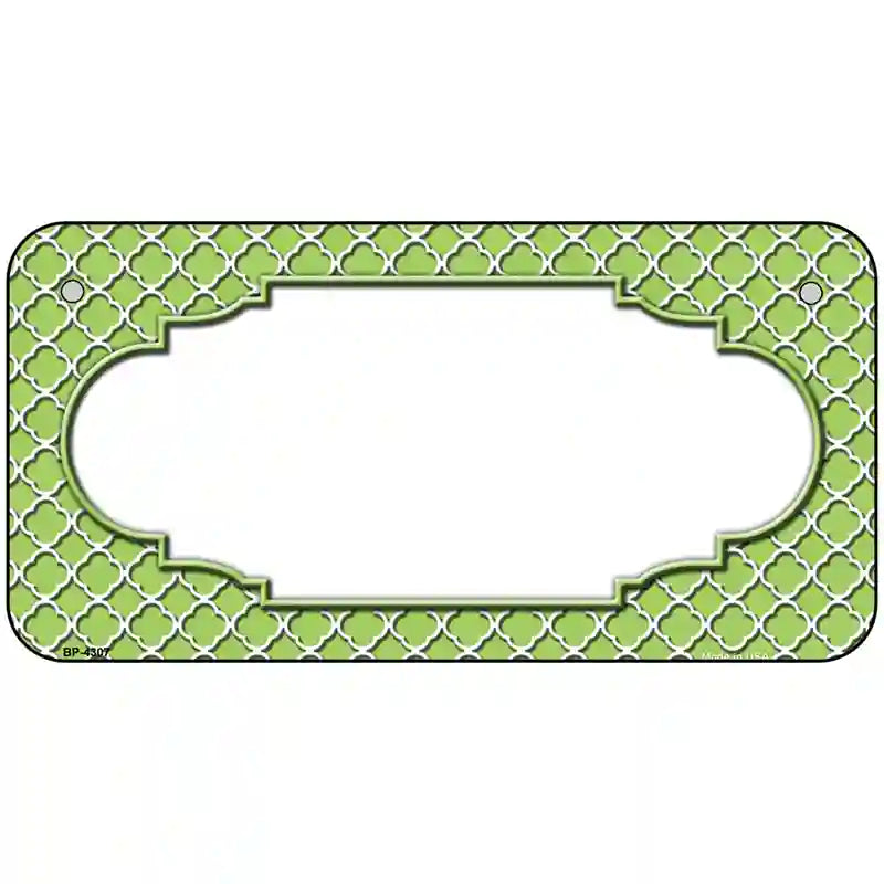 Lime Green White Quatrefoil Center Scallop Metal Novelty License Plate 6" x 3" (BP)