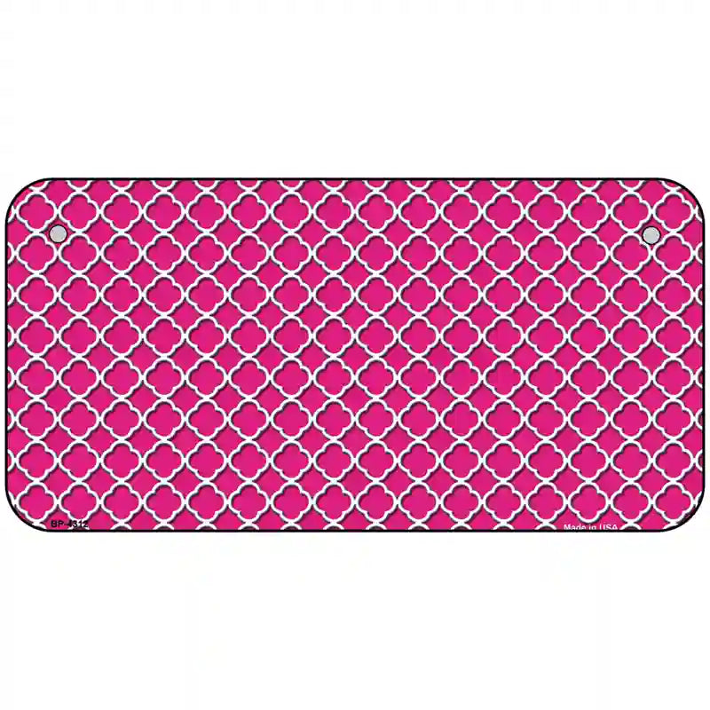 Pink White Quatrefoil Metal Novelty License Plate 6" x 3" (BP)