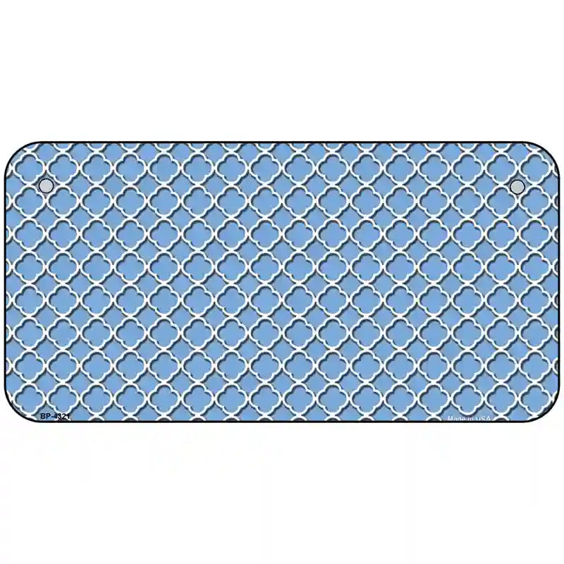 Light Blue White Quatrefoil Metal Novelty License Plate 6" x 3" (BP)