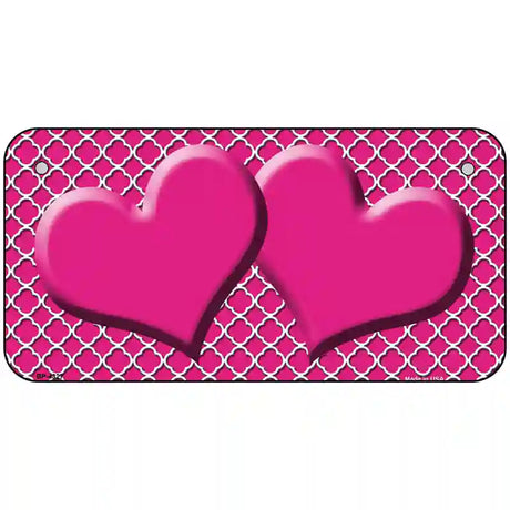 Pink White Quatrefoil Hot Pink Center Hearts Metal Novelty License Plate 6" x 3" (BP)