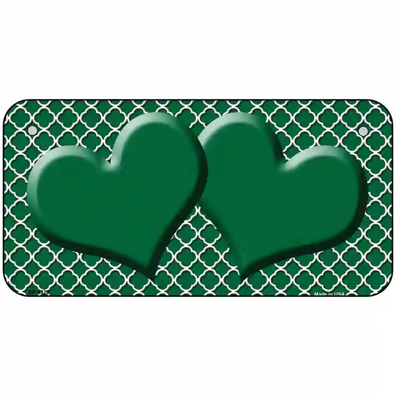 Green White Quatrefoil Green Center Hearts Metal Novelty License Plate 6" x 3" (BP)