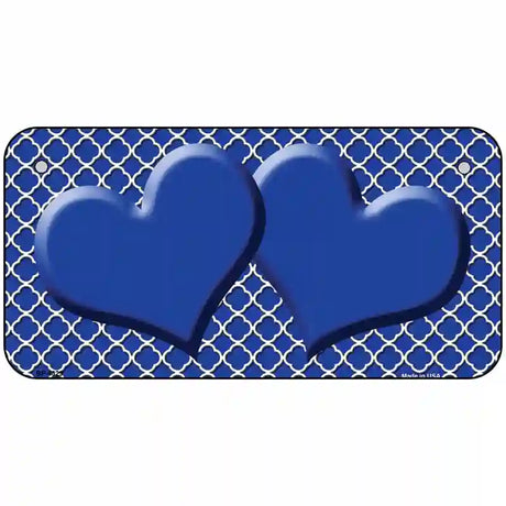 Blue White Quatrefoil Blue Center Hearts Metal Novelty License Plate 6" x 3" (BP)