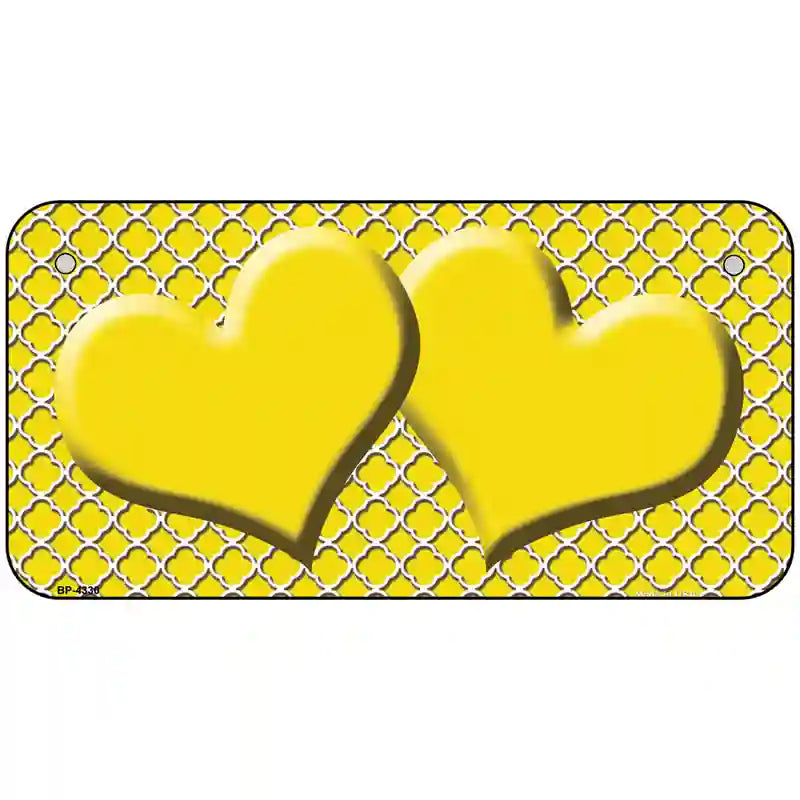 Yellow White Quatrefoil Yellow Center Hearts Metal Novelty License 6" x 3" (BP)