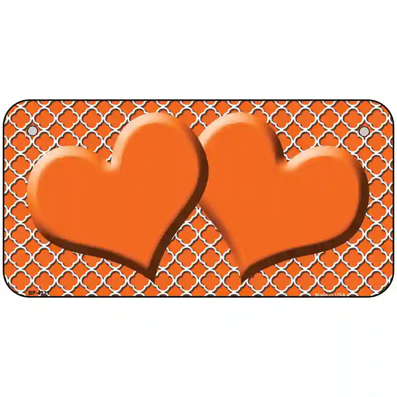 Orange White Quatrefoil Orange Center Hearts Metal Novelty License Plate 6" x 3" (BP)