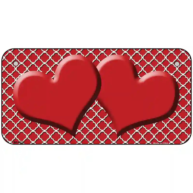 Red White Quatrefoil Red Center Hearts Metal Novelty License Plate 6" x 3" (BP)