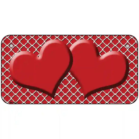 Red White Quatrefoil Red Center Hearts Metal Novelty License Plate 6" x 3" (BP)