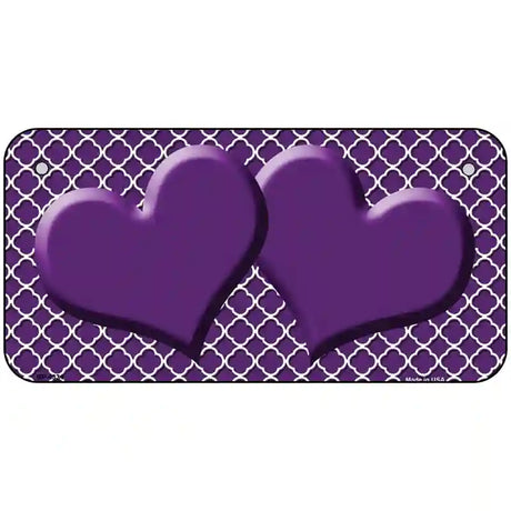 Purple White Quatrefoil Purple Center Hearts Metal Novelty License Plate 6" x 3" (BP)