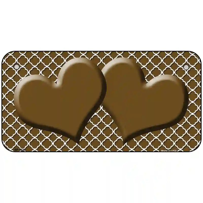 Brown White Quatrefoil Brown Center Hearts Metal Novelty License Plate 6" x 3" (BP)