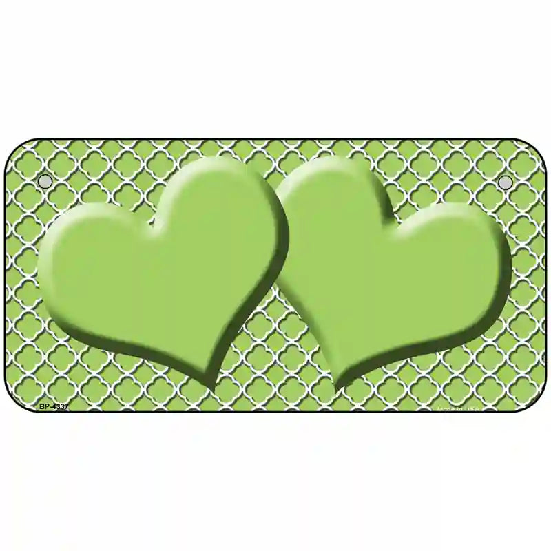 Lime Green White Quatrefoil Lime Green Center Hearts Metal Novelty License Plate 6" x 3" (BP)