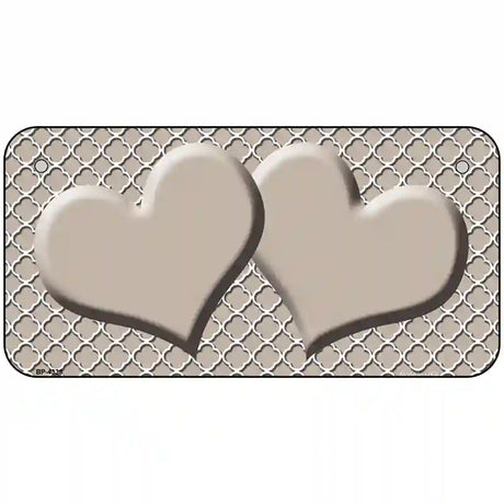 Tan White Quatrefoil Tan Center Hearts Metal Novelty License Plate 6" x 3" (BP)