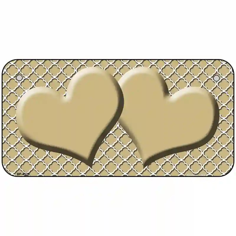 Gold White Quatrefoil Gold Center Hearts Metal Novelty License Plate 6" x 3" (BP)