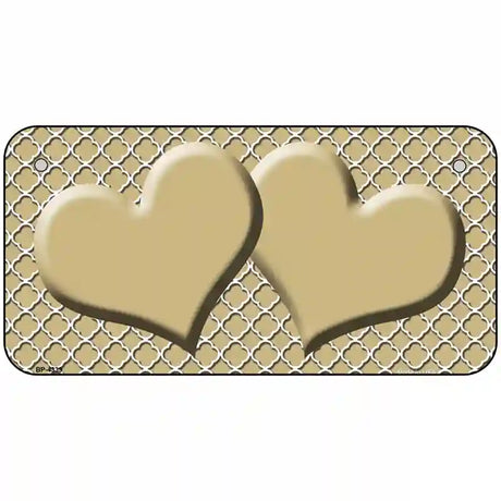 Gold White Quatrefoil Gold Center Hearts Metal Novelty License Plate 6" x 3" (BP)