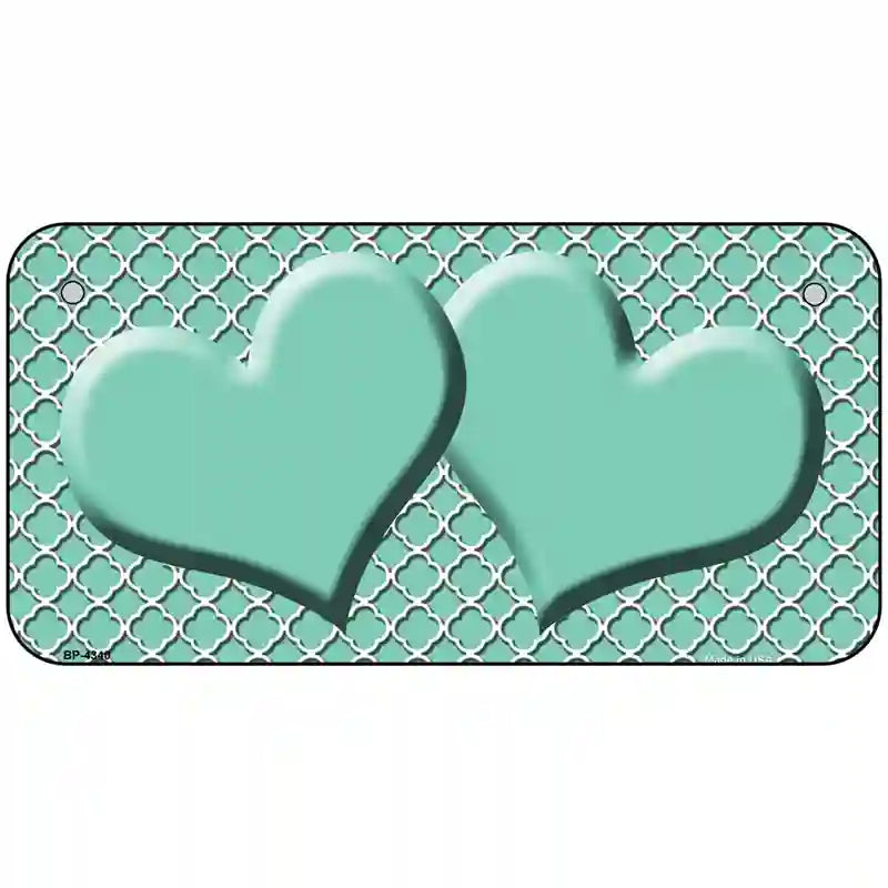 Mint White Quatrefoil And Mint Center Hearts Metal Novelty License Plate 6" x 3" (BP)