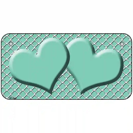 Mint White Quatrefoil And Mint Center Hearts Metal Novelty License Plate 6" x 3" (BP)