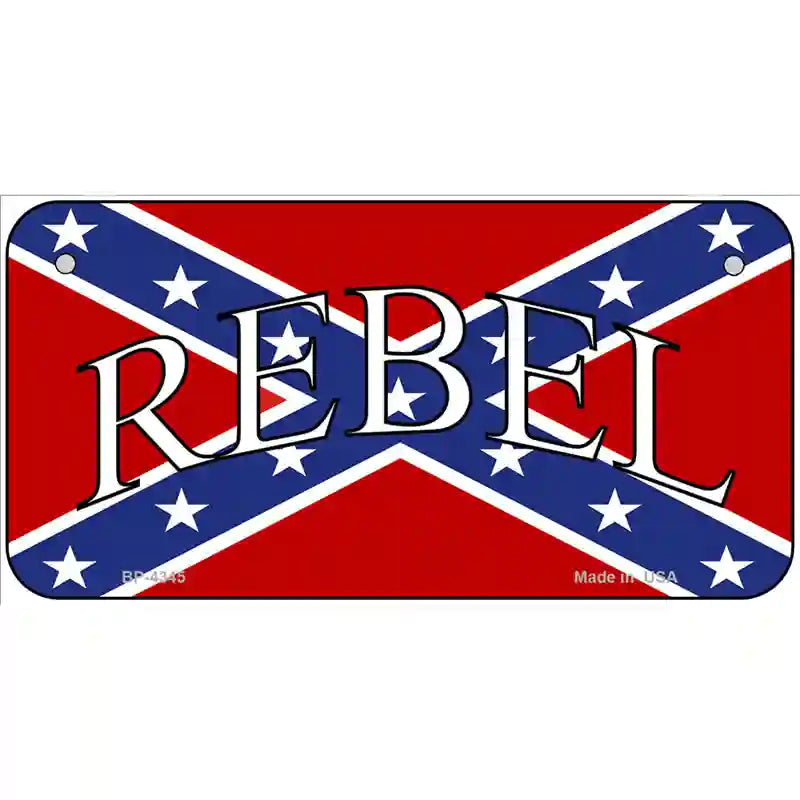 Rebel Confederate Flag Metal Novelty License Plate 6" x 3" (BP)