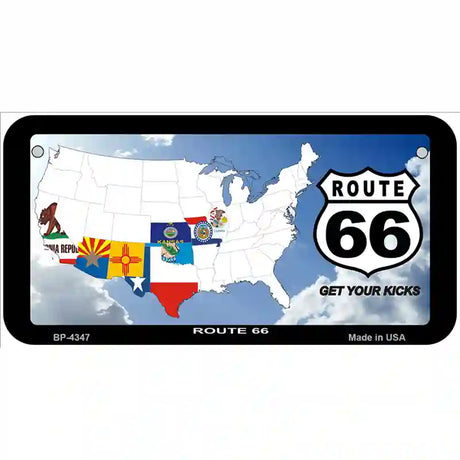 Route 66 8 Flags Clouds Metal Novelty License Plate 6" x 3" (BP)