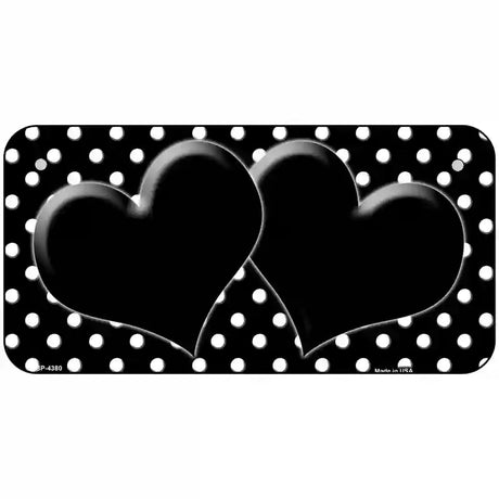 Black White Polka Dot Center Hearts Metal Novelty License Plate 6" x 3" (BP)