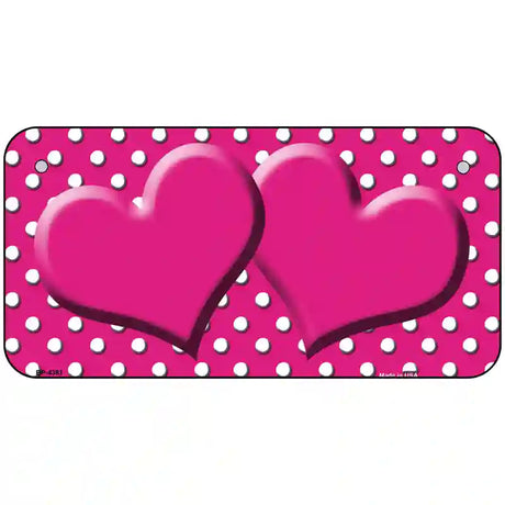 Pink White Polka Dot Center Hearts Metal Novelty License Plate 6" x 3" (BP)