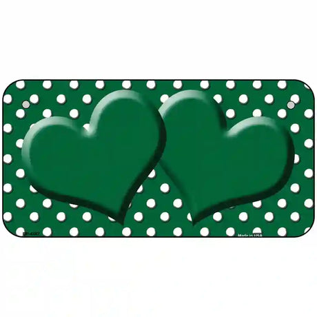 Green White Polka Dot Center Hearts Metal Novelty License Plate 6" x 3" (BP)