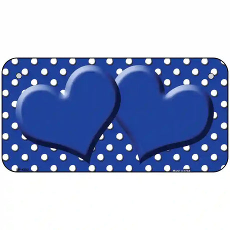 Blue White Polka Dot Center Hearts Metal Novelty License Plate 6" x 3" (BP)