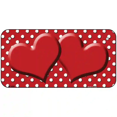 Red White Polka Dot Center Hearts Metal Novelty License Plate 6" x 3" (BP)