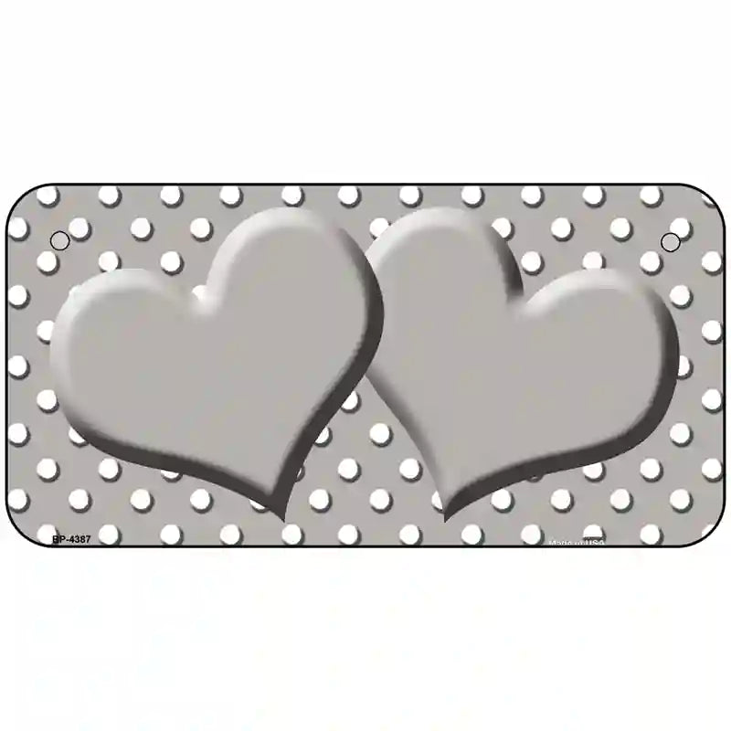 Grey White Polka Dot Center Hearts Metal Novelty License Plate 6" x 3" (BP)