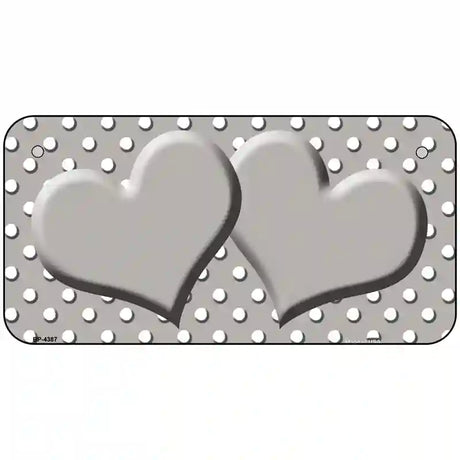 Grey White Polka Dot Center Hearts Metal Novelty License Plate 6" x 3" (BP)