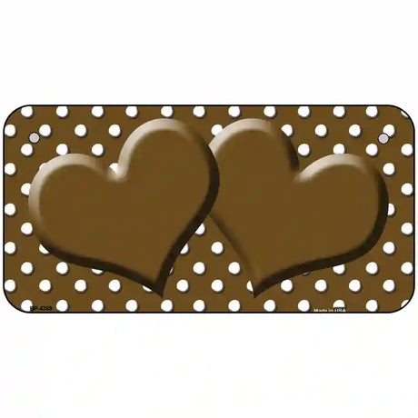 Brown White Polka Dot Center Hearts Metal Novelty License Plate 6" x 3" (BP)