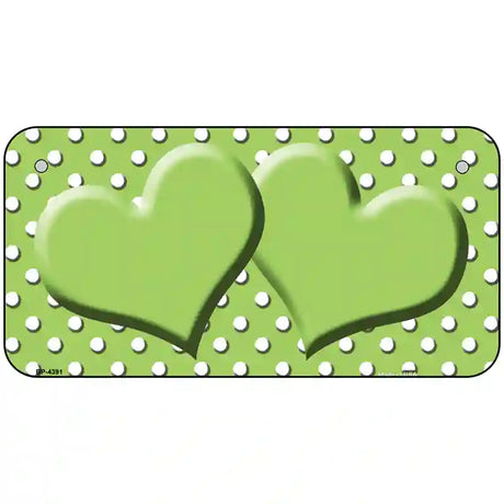 Lime Green White Polka Dot Center Hearts Metal Novelty License Plate 6" x 3" (BP)