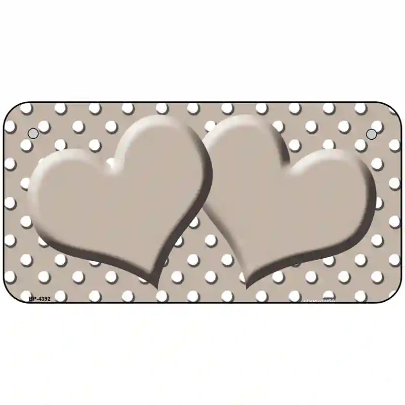 Tan White Polka Dot Center Hearts Metal Novelty License Plate 6" x 3" (BP)