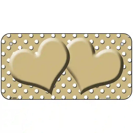 Gold White Polka Dot Center Hearts Metal Novelty License Plate 6" x 3" (BP)