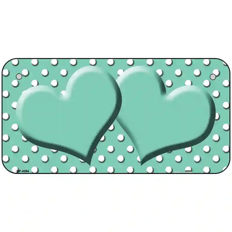 Mint White Polka Dot Center Hearts Metal Novelty License Plate 6" x 3" (BP)