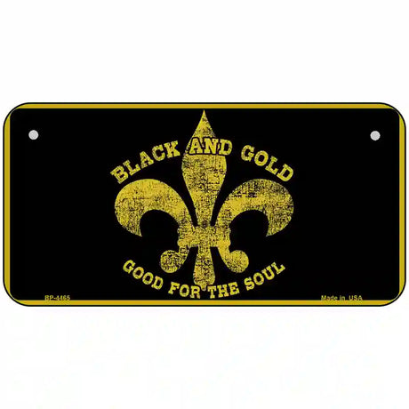 Saints Fleur De Lis Black Gold Metal Novelty License Plate 6" x 3" (BP)