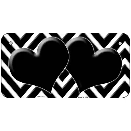 Black White Chevron Black Center Hearts Metal Novelty License 6" x 3" (BP)