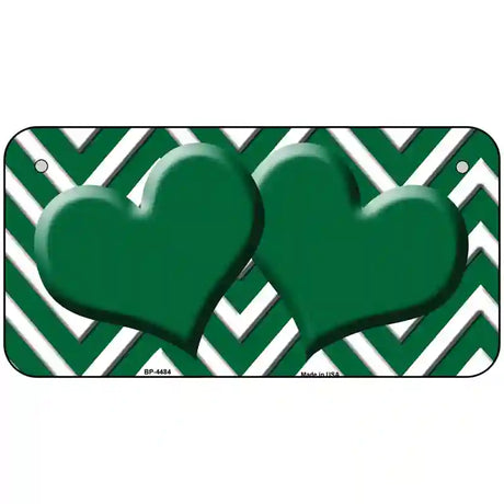 Green White Chevron Green Center Hearts Metal Novelty License Plate LP-4484 6" x 3" (BP)