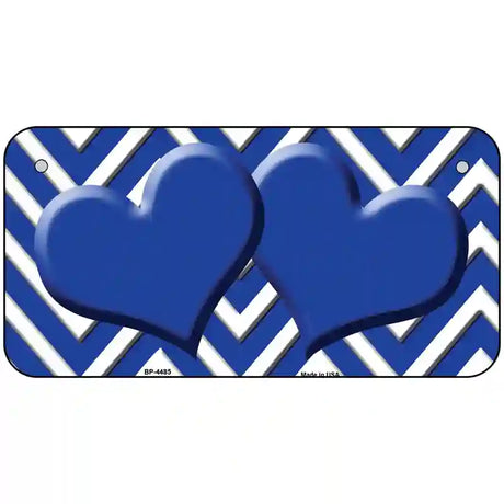 Blue White Chevron Blue Center Hearts Metal Novelty License Plate LP-4485 6" x 3" (BP)