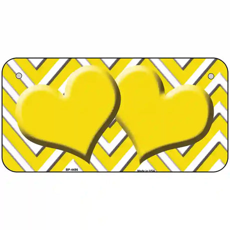 Yellow White Chevron Yellow Center Hearts Metal Novelty License Plate LP-4486 6" x 3" (BP)