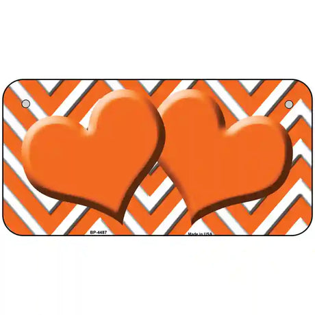 Orange White Chevron Orange Center Hearts Metal Novelty License Plate LP-4487 6" x 3" (BP)