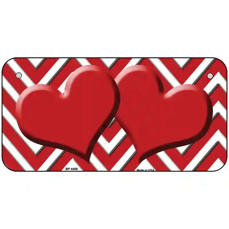 Red White Chevron Red Center Hearts Metal Novelty License Plate LP-4488 6" x 3" (BP)