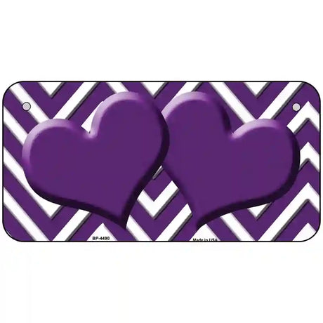 Purple White Chevron Purple Center Hearts Metal Novelty License Plate LP-4490 6" x 3" (BP)