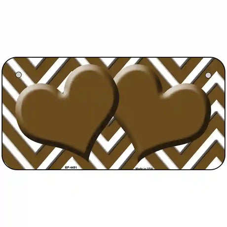 Brown White Chevron Brown Center Hearts Metal Novelty License Plate LP-4491 6" x 3" (BP)