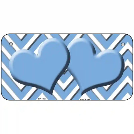 Light Blue White Chevron Light Blue Center Hearts Metal Novelty License Plate LP-4492 6" x 3" (BP)