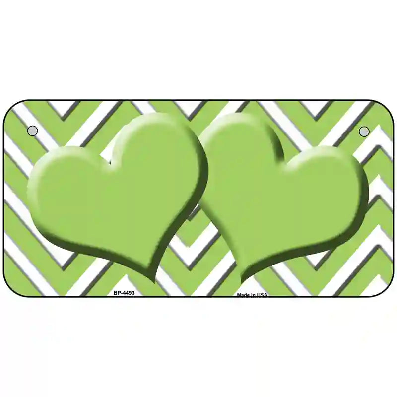 Lime Green White Chevron Lime Green Center Hearts Metal Novelty License Plate LP-4493 6" x 3" (BP)