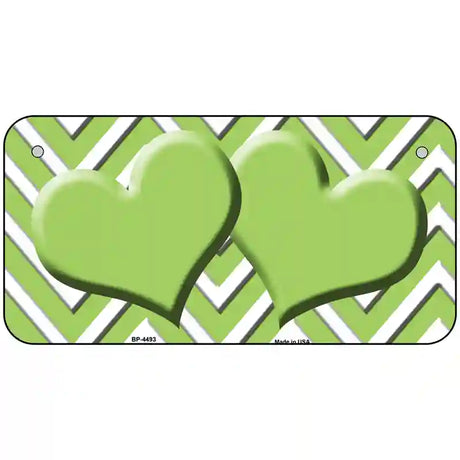 Lime Green White Chevron Lime Green Center Hearts Metal Novelty License Plate LP-4493 6" x 3" (BP)