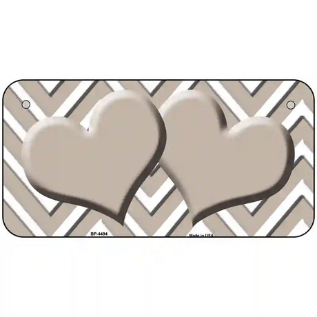 Tan White Chevron Tan Center Hearts Metal Novelty License Plate LP-4494 6" x 3" (BP)