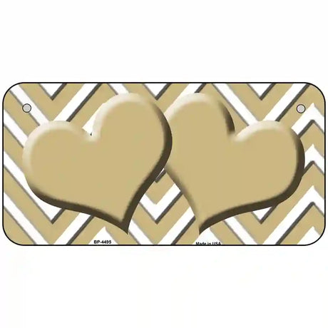 Gold White Chevron Gold Center Hearts Metal Novelty License Plate LP-4495 6" x 3" (BP)