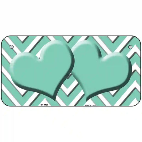 Mint White Chevron Mint Center Hearts Metal Novelty License Plate LP-4496 6" x 3" (BP)